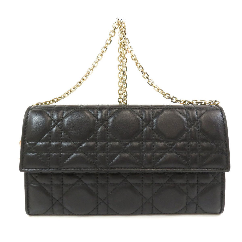 Christian Dior Logo Metal Fittings Chain Long Wallet Coin Purse Leather